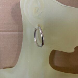NEW Real 14K White Gold Oval Hoop Earrings